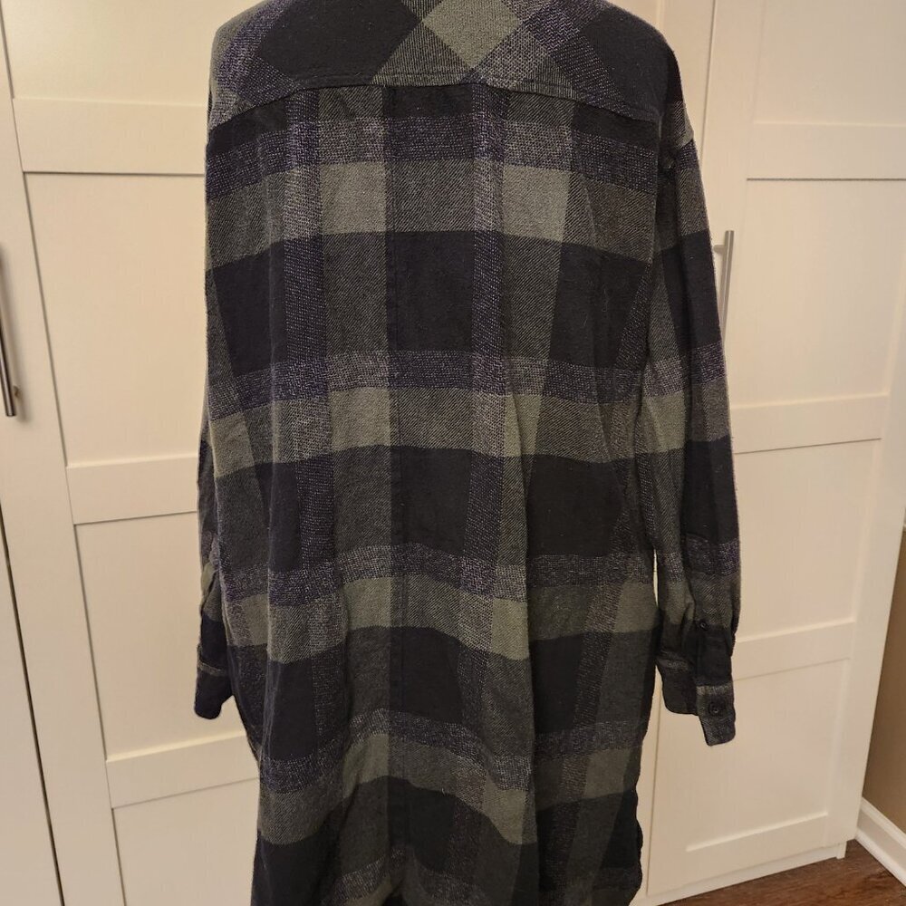 French Connection Plaid Flannel Shirt Dress Tie Belt Green Blue Medium - Picture 8 of 8